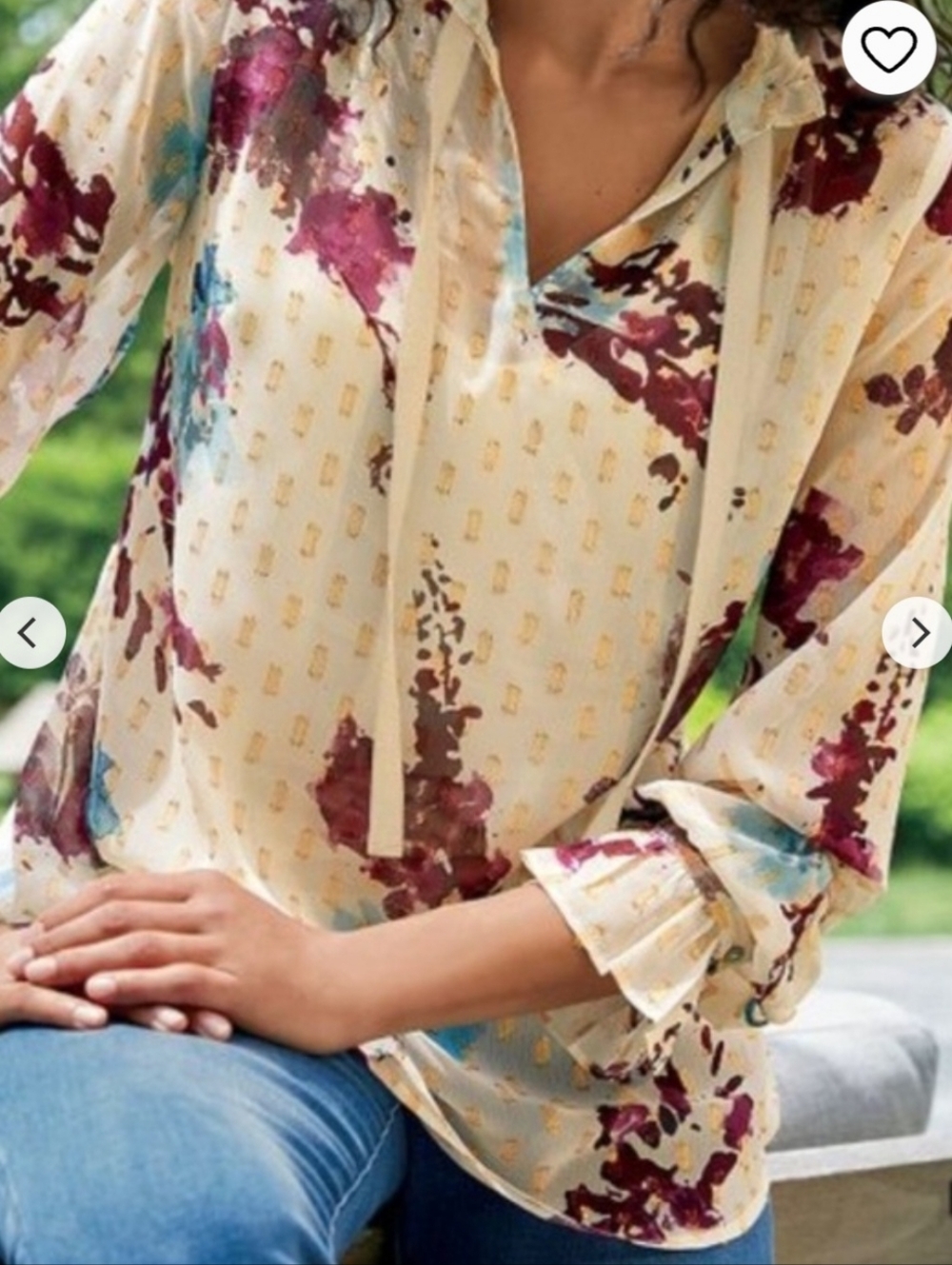Soft Surroundings Primrose Sheer Cream Floral Blouse W Gold Flecks blouse M NWOT